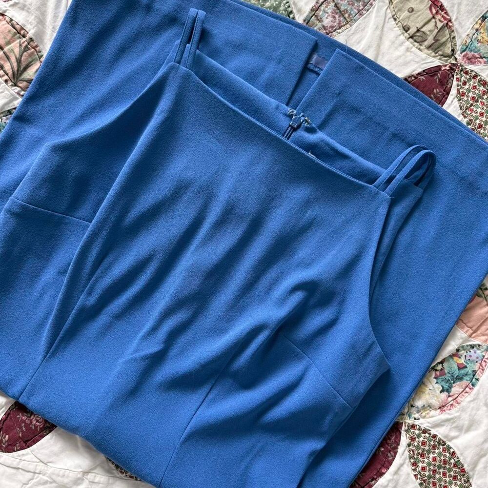 Vintage 90s Y2K Blue Sleeveless Knee-Length High Square Neck Women's Dress